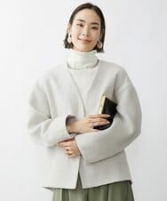 F6UAV43390 MICHEL KLEIN(小さいサイズ)(メゾン ドゥ サンク) [小さいサイズ]モヘアシャギーノーカラーコート ブルー(55)