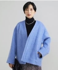 F6UAV43390 MICHEL KLEIN(小さいサイズ)(メゾン ドゥ サンク) [小さいサイズ]モヘアシャギーノーカラーコート ブルー(55)