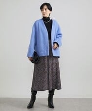 F6UAV43390 MICHEL KLEIN(小さいサイズ)(メゾン ドゥ サンク) [小さいサイズ]モヘアシャギーノーカラーコート ブルー(55)