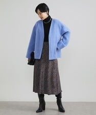 F6UAV43390 MICHEL KLEIN(小さいサイズ)(メゾン ドゥ サンク) [小さいサイズ]モヘアシャギーノーカラーコート ブルー(55)