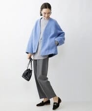 F6UAV43390 MICHEL KLEIN(小さいサイズ)(メゾン ドゥ サンク) [小さいサイズ]モヘアシャギーノーカラーコート ブルー(55)