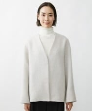 F6UAV43390 MICHEL KLEIN(小さいサイズ)(メゾン ドゥ サンク) [小さいサイズ]モヘアシャギーノーカラーコート ブルー(55)