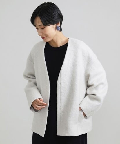 F6UAV43390 MICHEL KLEIN(小さいサイズ) [小さいサイズ]モヘアシャギーノーカラーコート