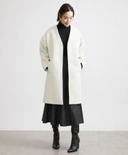 F6UAV55330 MICHEL KLEIN(小さいサイズ)(メゾン ドゥ サンク) [小さいサイズ]ウールレットリバーノーカラーコート ブルー(55)