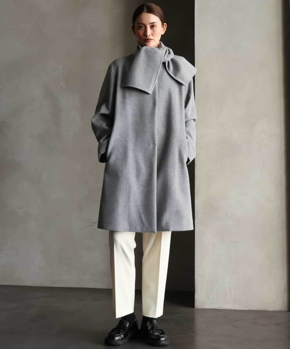 F6UBG53610 MICHEL KLEIN(小さいサイズ)(メゾン ドゥ サンク) [小さいサイズ][マフラー付き]ノーカラーコクーンコート ラベンダー
