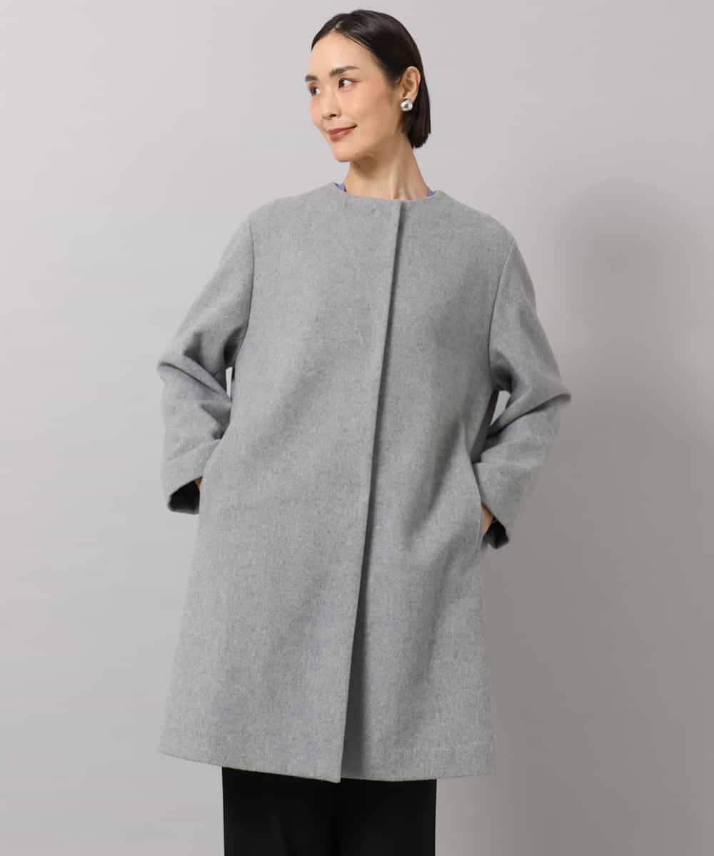 F6UBG53610 MICHEL KLEIN(小さいサイズ)(メゾン ドゥ サンク) [小さいサイズ][マフラー付き]ノーカラーコクーンコート ラベンダー