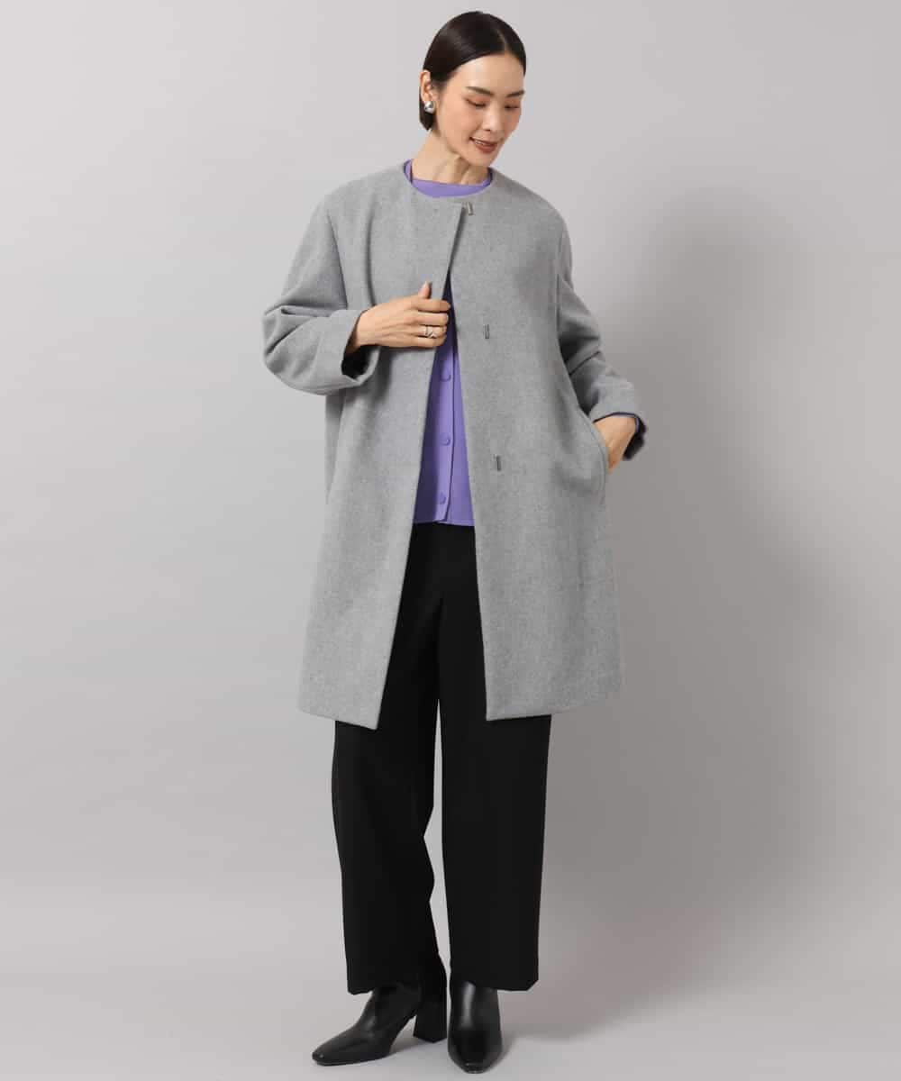 F6UBG53610 MICHEL KLEIN(小さいサイズ)(メゾン ドゥ サンク) [小さいサイズ][マフラー付き]ノーカラーコクーンコート ラベンダー