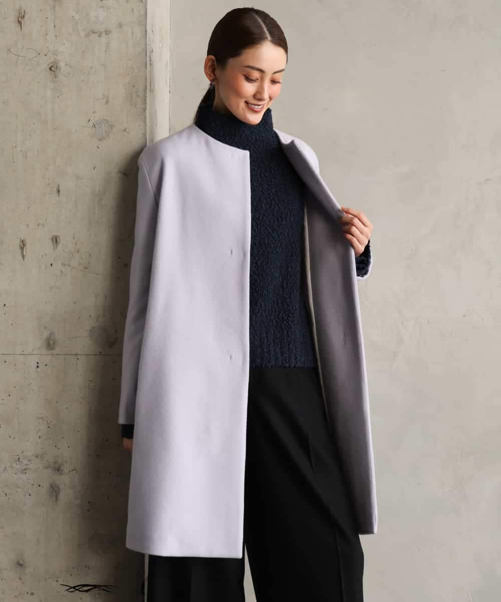 F6UBG53610 MICHEL KLEIN(小さいサイズ)(メゾン ドゥ サンク) [小さいサイズ][マフラー付き]ノーカラーコクーンコート ラベンダー