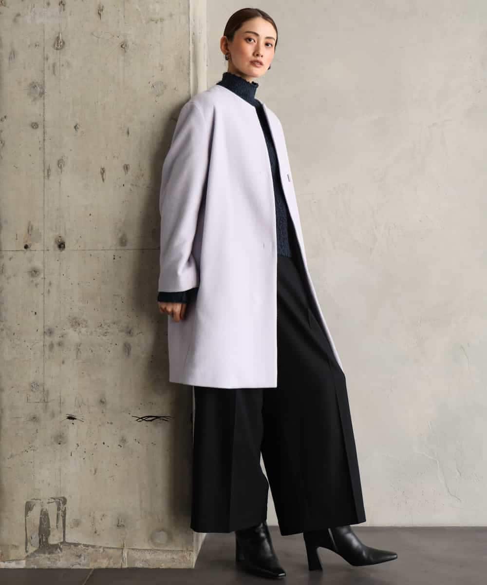 F6UBG53610 MICHEL KLEIN(小さいサイズ)(メゾン ドゥ サンク) [小さいサイズ][マフラー付き]ノーカラーコクーンコート ラベンダー