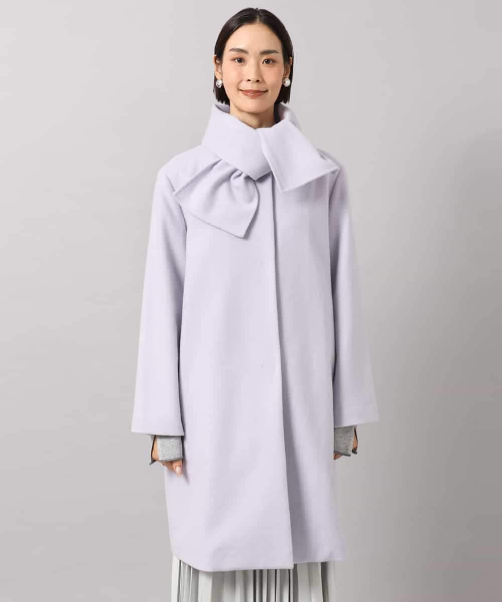 F6UBG53610 MICHEL KLEIN(小さいサイズ)(メゾン ドゥ サンク) [小さいサイズ][マフラー付き]ノーカラーコクーンコート ラベンダー