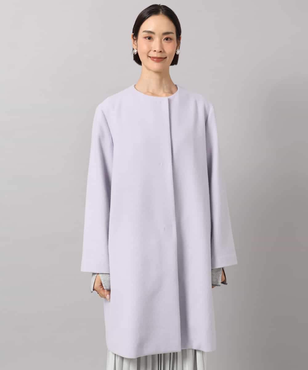F6UBG53610 MICHEL KLEIN(小さいサイズ)(メゾン ドゥ サンク) [小さいサイズ][マフラー付き]ノーカラーコクーンコート ラベンダー