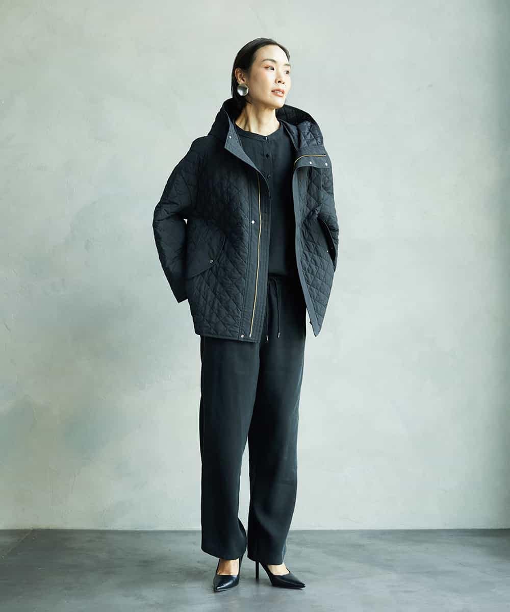 F6VAD05480 MICHEL KLEIN(小さいサイズ)(メゾン ドゥ サンク) [小さいサイズ]オーバーサイズフードキルティングコート ブラック