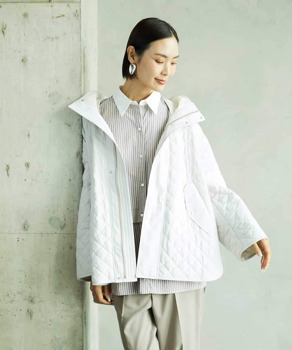 F6VAD05480 MICHEL KLEIN(小さいサイズ)(メゾン ドゥ サンク) [小さいサイズ]オーバーサイズフードキルティングコート ブラック