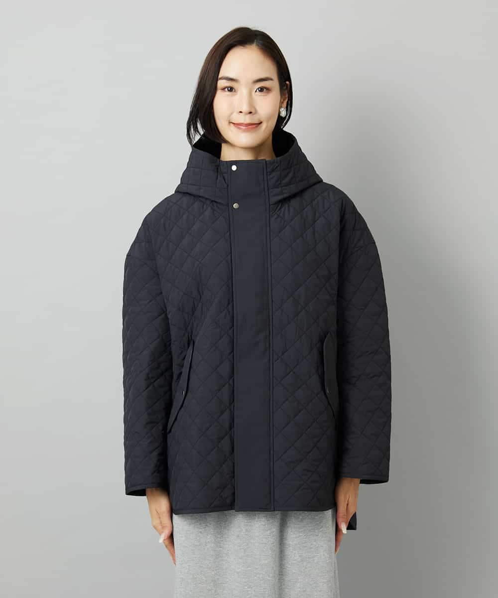 F6VAD05480 MICHEL KLEIN(小さいサイズ)(メゾン ドゥ サンク) [小さいサイズ]オーバーサイズフードキルティングコート ブラック