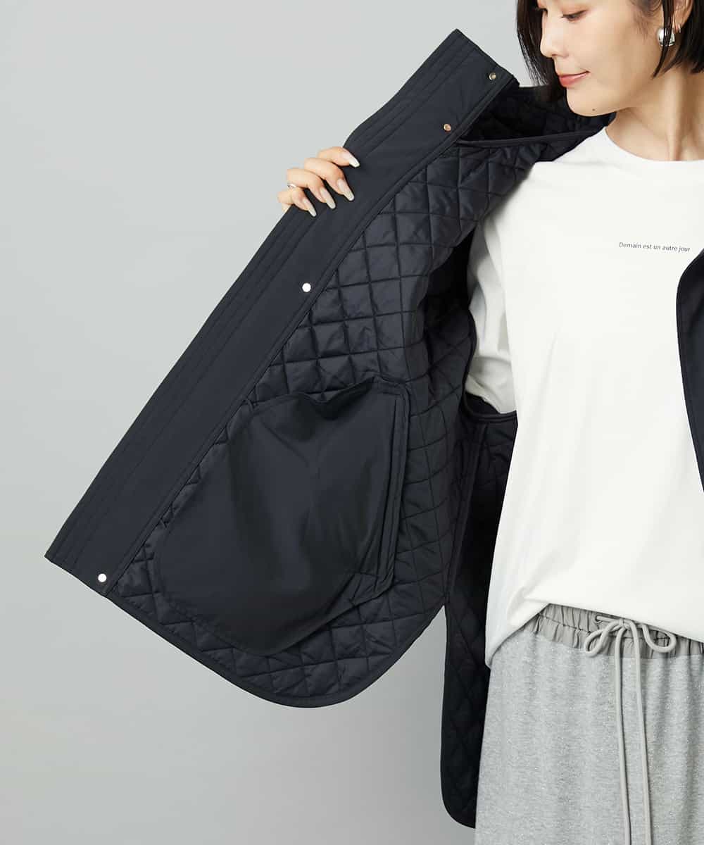 F6VAD05480 MICHEL KLEIN(小さいサイズ)(メゾン ドゥ サンク) [小さいサイズ]オーバーサイズフードキルティングコート ブラック