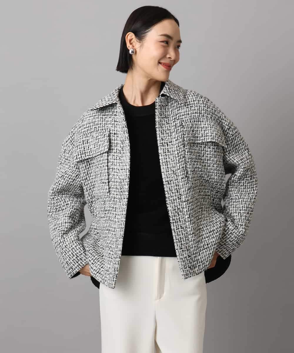 F6VAD51450 MICHEL KLEIN(小さいサイズ)(メゾン ドゥ サンク) [小さいサイズ]ファンシーツイードCPOジャケット グレー