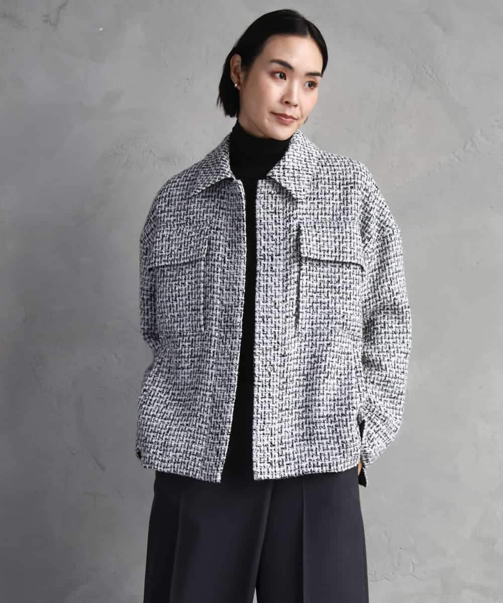 F6VAD51450 MICHEL KLEIN(小さいサイズ)(メゾン ドゥ サンク) [小さいサイズ]ファンシーツイードCPOジャケット グレー