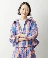 F6VDS10530 MICHEL KLEIN(小さいサイズ)(メゾン ドゥ サンク) [小さいサイズ]チェックジャカードショートブルゾン（セットアップ対応/オリジナル素材） ブルー系(55)