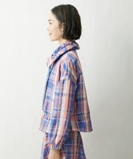 F6VDS10530 MICHEL KLEIN(小さいサイズ)(メゾン ドゥ サンク) [小さいサイズ]チェックジャカードショートブルゾン（セットアップ対応/オリジナル素材） ブルー系(55)