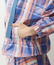 F6VDS10530 MICHEL KLEIN(小さいサイズ)(メゾン ドゥ サンク) [小さいサイズ]チェックジャカードショートブルゾン（セットアップ対応/オリジナル素材） ブルー系(55)