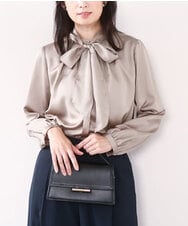 FIBAD14070 OFUON le MK(オフオン　ル　エムケー) リボン付きバンドカラーブラウス/洗える/WEB限定サイズあり モカ