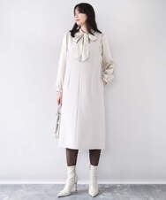 FIBAD14070 OFUON le MK(オフオン　ル　エムケー) リボン付きバンドカラーブラウス/洗える/WEB限定サイズあり モカ