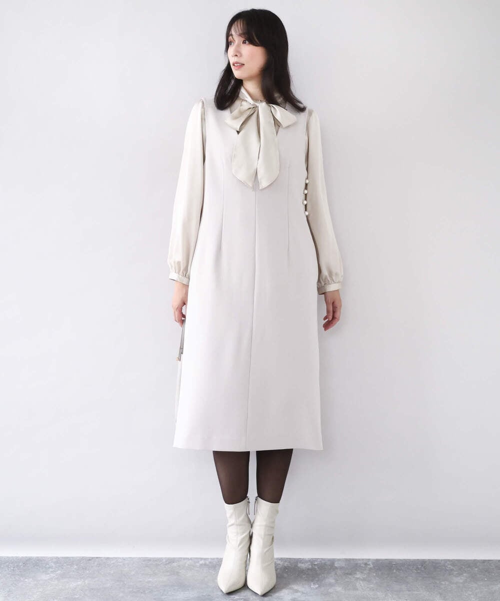 FIBAD14070 OFUON le MK(オフオン　ル　エムケー) リボン付きバンドカラーブラウス/洗える/WEB限定サイズあり モカ