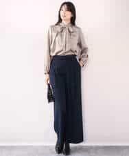 FIBAD14070 OFUON le MK(オフオン　ル　エムケー) リボン付きバンドカラーブラウス/洗える/WEB限定サイズあり モカ