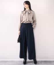 FIBAD14070 OFUON le MK(オフオン　ル　エムケー) リボン付きバンドカラーブラウス/洗える/WEB限定サイズあり モカ