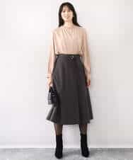 FIBAD20070 OFUON le MK(オフオン　ル　エムケー) シャーリングネックデザインブラウス/洗える/WEB限定サイズあり ブルー