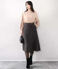 FIBAD20070 OFUON le MK(オフオン　ル　エムケー) シャーリングネックデザインブラウス/洗える/WEB限定サイズあり ブルー