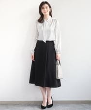 FIBBD22070 OFUON le MK(オフオン　ル　エムケー) 幾何柄ボウタイブラウス/洗える/WEB限定サイズあり ライトブルー