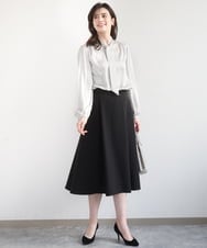 FIBBD22070 OFUON le MK(オフオン　ル　エムケー) 幾何柄ボウタイブラウス/洗える/WEB限定サイズあり ライトブルー