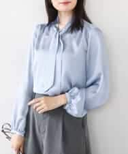 FIBBD22070 OFUON le MK(オフオン ル エムケー) 幾何柄ボウタイブラウス/洗える/WEB限定サイズあり ライトブルー