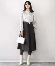 FIBBD22070 OFUON le MK(オフオン ル エムケー) 幾何柄ボウタイブラウス/洗える/WEB限定サイズあり ライトブルー