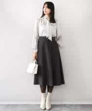 FIBBD22070 OFUON le MK(オフオン ル エムケー) 幾何柄ボウタイブラウス/洗える/WEB限定サイズあり ライトブルー