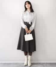 FIBBD22070 OFUON le MK(オフオン ル エムケー) 幾何柄ボウタイブラウス/洗える/WEB限定サイズあり ライトブルー