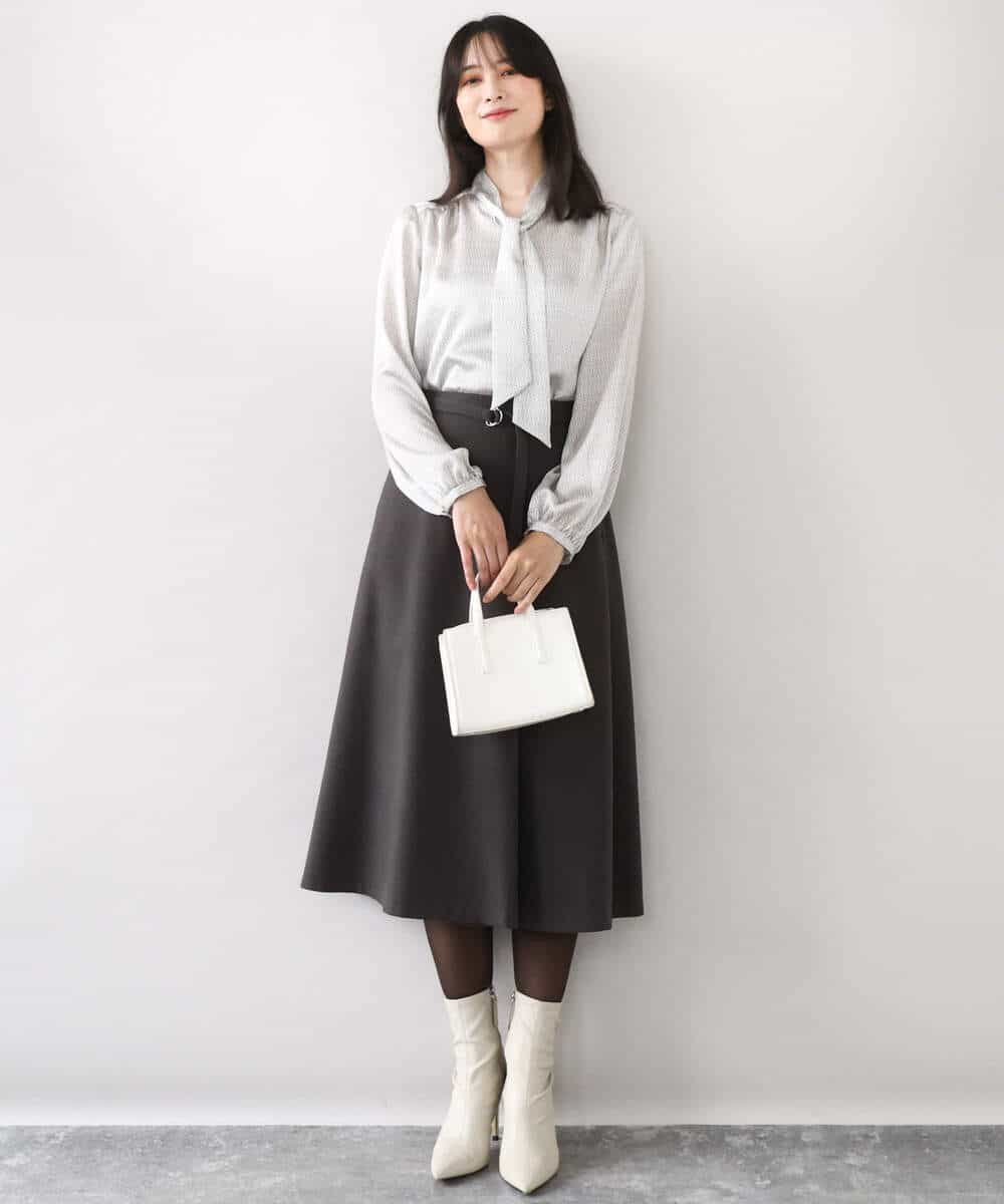 FIBBD22070 OFUON le MK(オフオン ル エムケー) 幾何柄ボウタイブラウス/洗える/WEB限定サイズあり ライトブルー