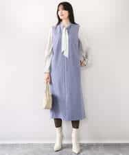 FIBBD22070 OFUON le MK(オフオン ル エムケー) 幾何柄ボウタイブラウス/洗える/WEB限定サイズあり ライトブルー