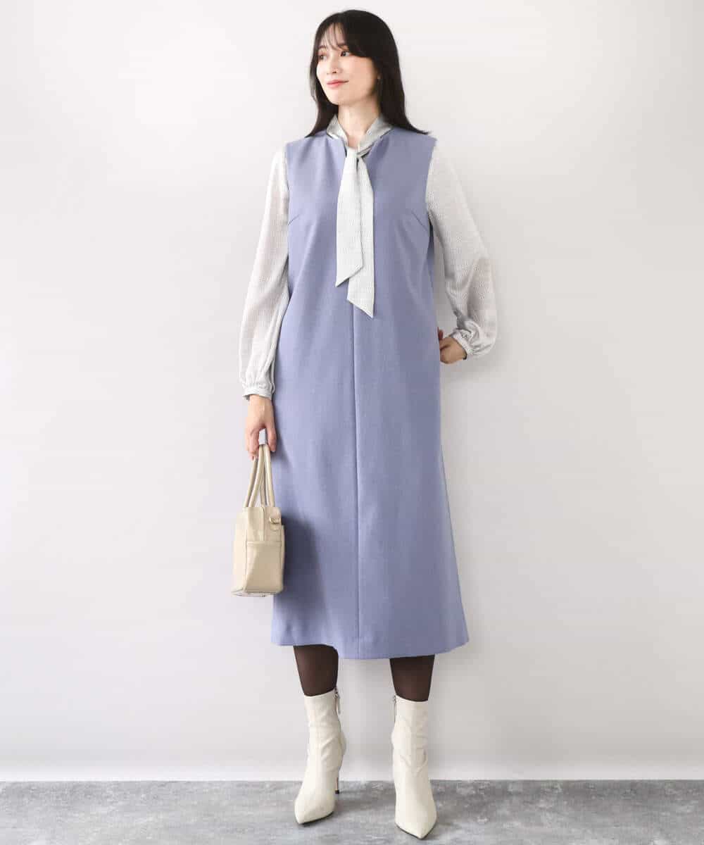 FIBBD22070 OFUON le MK(オフオン ル エムケー) 幾何柄ボウタイブラウス/洗える/WEB限定サイズあり ライトブルー