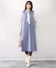 FIBBD22070 OFUON le MK(オフオン ル エムケー) 幾何柄ボウタイブラウス/洗える/WEB限定サイズあり ライトブルー