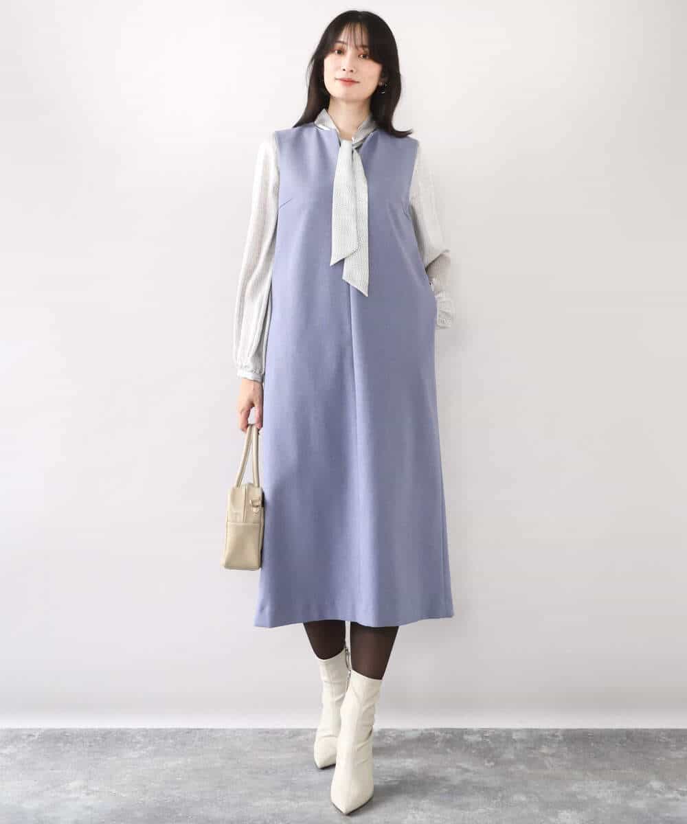 FIBBD22070 OFUON le MK(オフオン ル エムケー) 幾何柄ボウタイブラウス/洗える/WEB限定サイズあり ライトブルー