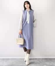 FIBBD22070 OFUON le MK(オフオン ル エムケー) 幾何柄ボウタイブラウス/洗える/WEB限定サイズあり ライトブルー