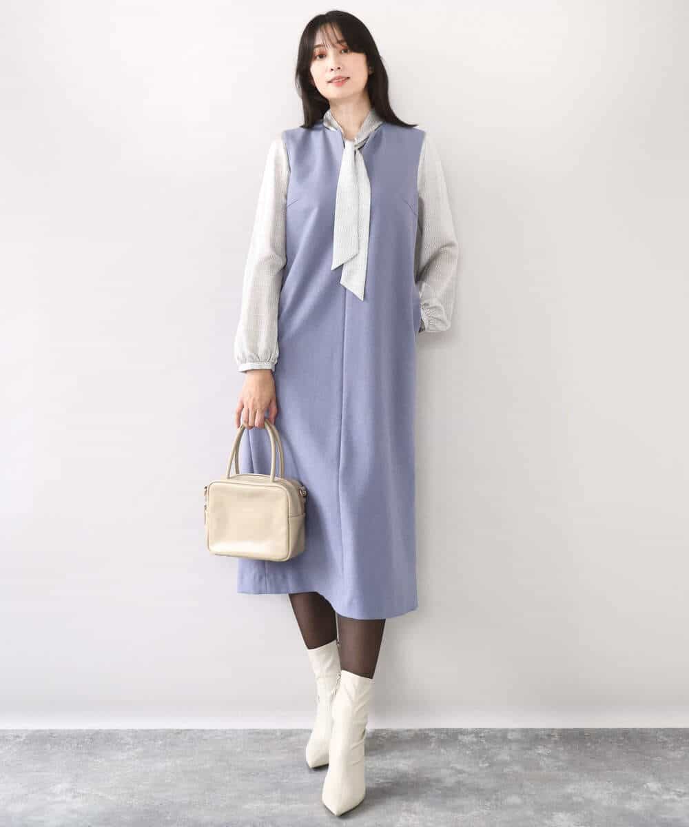 FIBBD22070 OFUON le MK(オフオン ル エムケー) 幾何柄ボウタイブラウス/洗える/WEB限定サイズあり ライトブルー