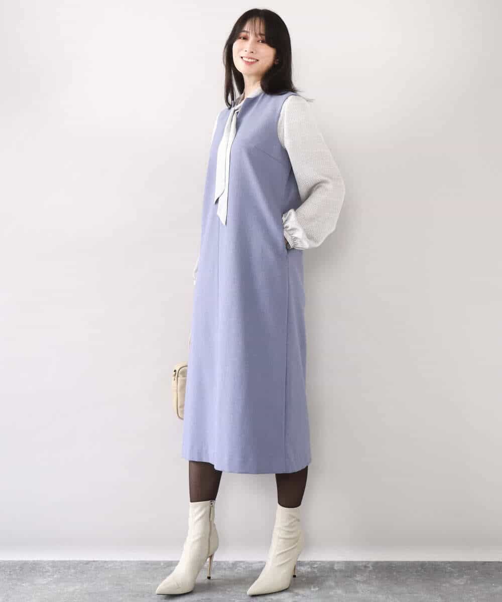 FIBBD22070 OFUON le MK(オフオン ル エムケー) 幾何柄ボウタイブラウス/洗える/WEB限定サイズあり ライトブルー