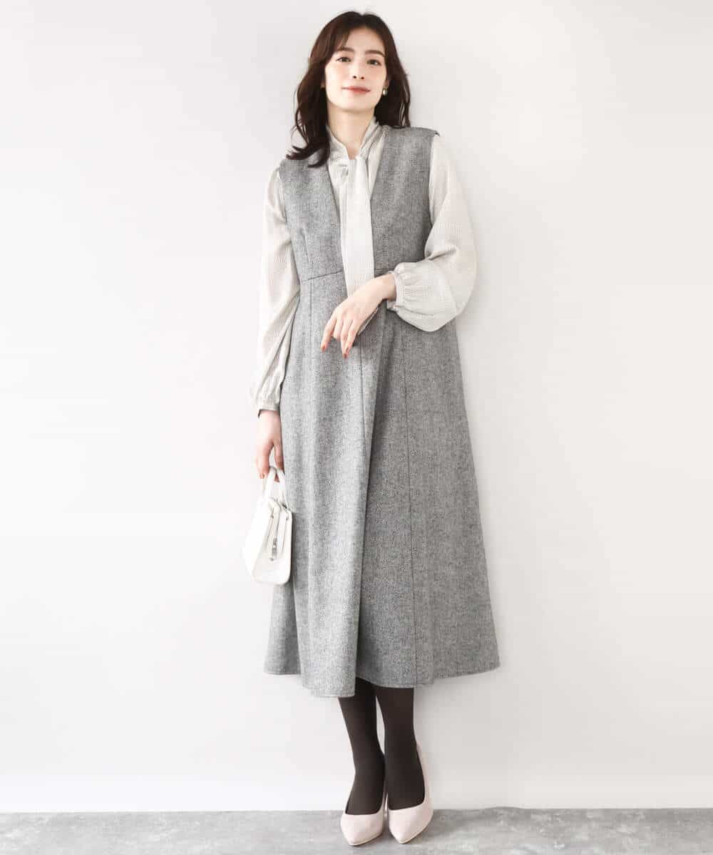 FIBBD22070 OFUON le MK(オフオン ル エムケー) 幾何柄ボウタイブラウス/洗える/WEB限定サイズあり ライトブルー