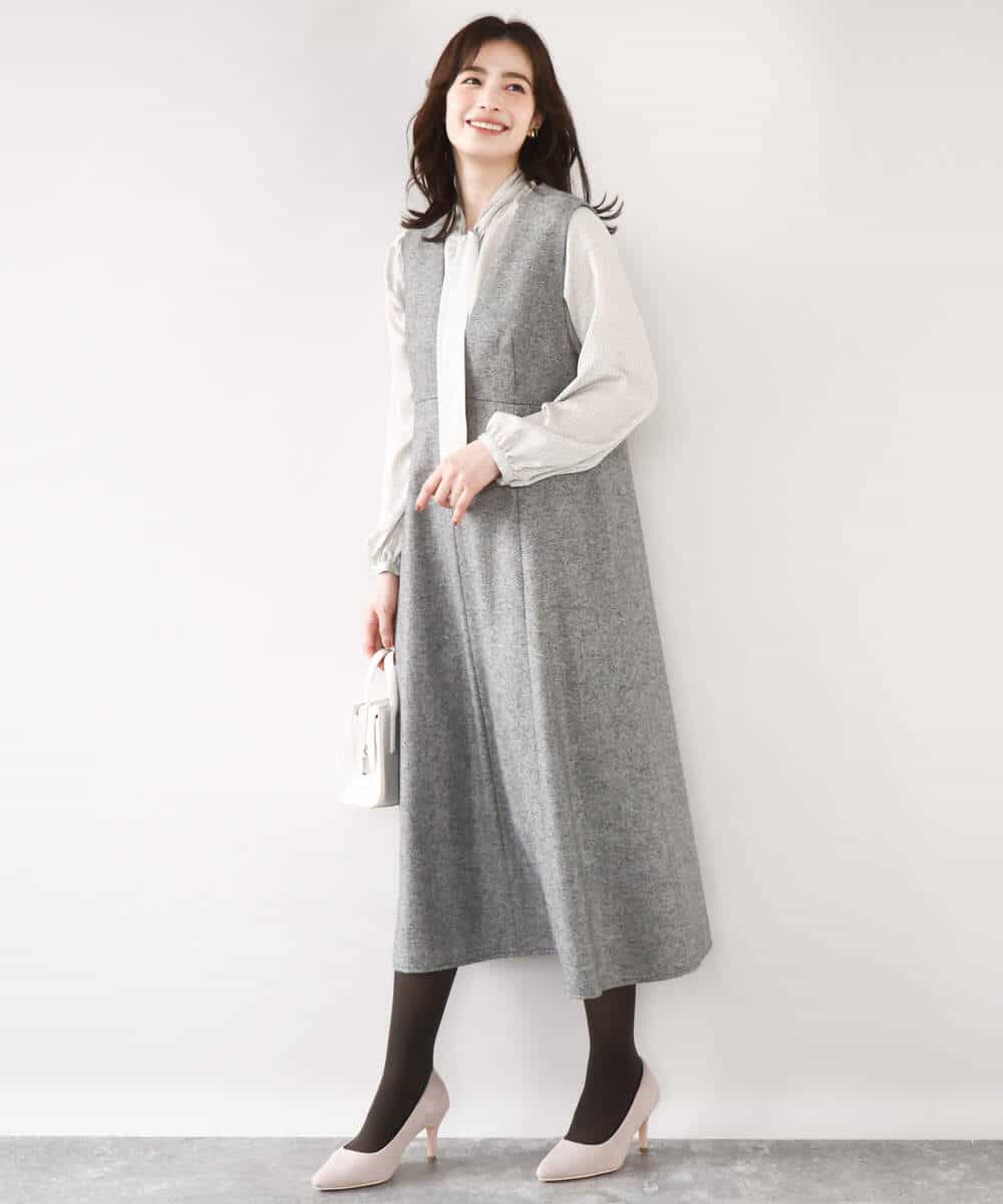 FIBBD22070 OFUON le MK(オフオン ル エムケー) 幾何柄ボウタイブラウス/洗える/WEB限定サイズあり ライトブルー