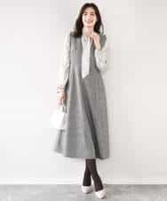 FIBBD22070 OFUON le MK(オフオン ル エムケー) 幾何柄ボウタイブラウス/洗える/WEB限定サイズあり ライトブルー