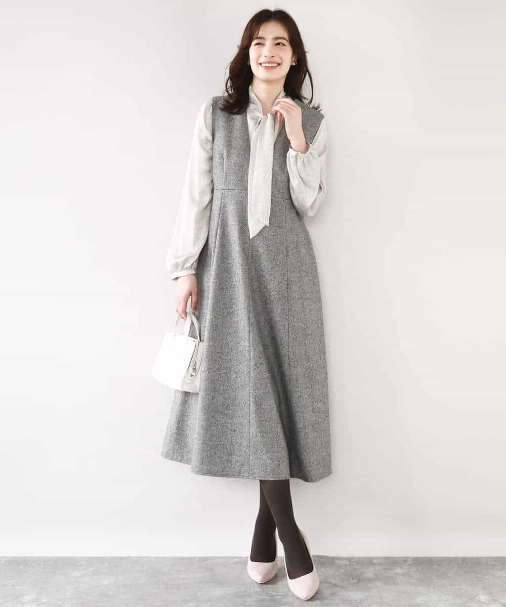 FIBBD22070 OFUON le MK(オフオン ル エムケー) 幾何柄ボウタイブラウス/洗える/WEB限定サイズあり ライトブルー