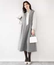 FIBBD22070 OFUON le MK(オフオン ル エムケー) 幾何柄ボウタイブラウス/洗える/WEB限定サイズあり ライトブルー